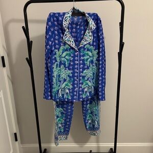 Lilly Pulitzer Royal Blue Tropical Palm PJ Set in Blue Grotto Fan Favorite M/L